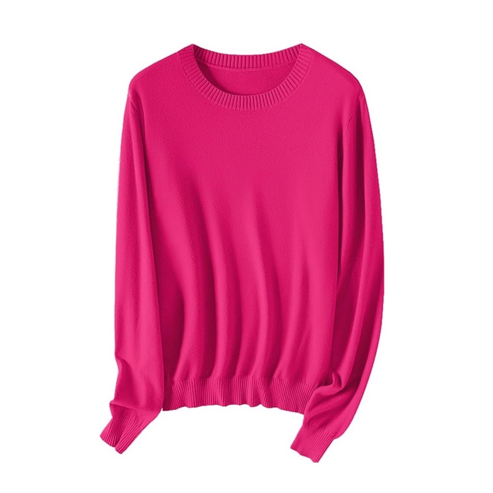 NEW Fuchsia Cashmere Blend Crew Neck Long Sleeve Pullover